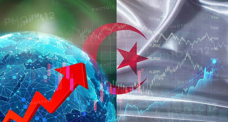 Global financial growth with Algeria flag. Financial growth with Algeria flag on economic background