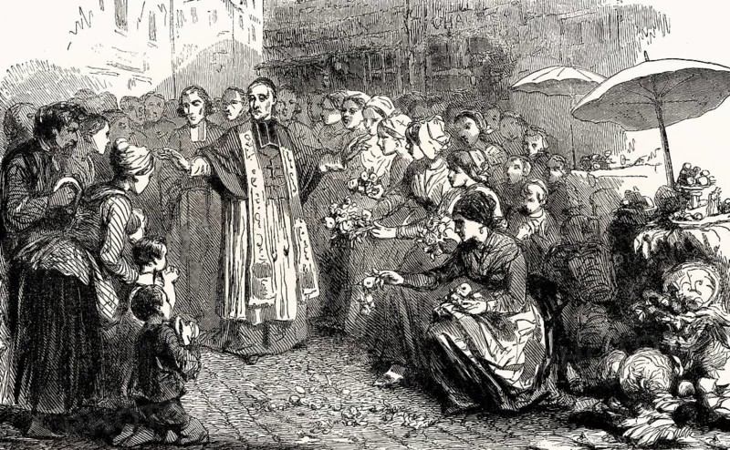 A procession of Pope Gregory XVI, 1765 – 1846, during the cholera epidemic in Italy