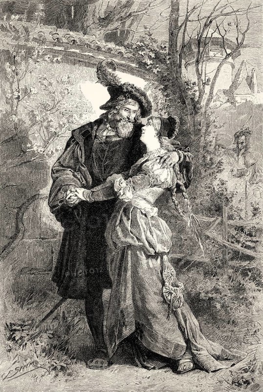 Gretchen confesses her love to Faust, first part of the tragic play Faust by Johann Wolfgang von Goethe