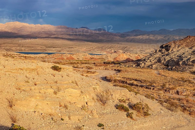 Echo wash drains into the Overton Arm of Lake Mead at Echo Bay, Nevada, USA