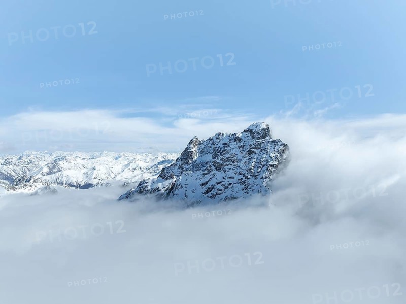 Mountain peak Piz Kesch in the clouds, Albula Alps, Rhaetian Alps, Grisons, Eastern Switzerland, Switzerland