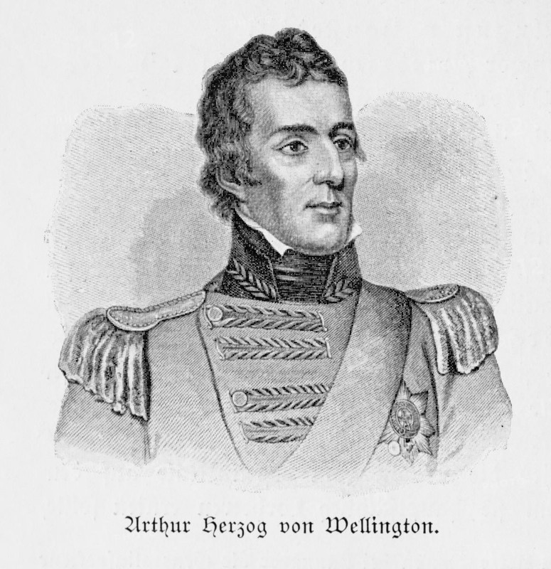 Arthur Duke of Wellington, Arthur Wellesley, 1st Duke of Wellington, man with uniform and medals, historical illustration from the commemorative publication Zur Erinnerung an die Königlich Hannoversche Armee und ihre Stammtruppen, Gedenkblatt zur Feier des 19. Dezember 1903, Meisenbach, Riffarth & Co, 1903, black and white print with visible halftone dots, England, Great Britain, Ireland, Germany
