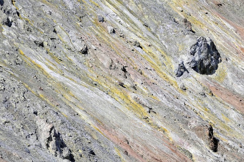 Craters with sulfur deposits and volcanic rocks, Vulcano, Aeolian or Lipari Islands, Sicily, Southern Italy, Italy