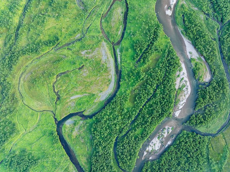 Branched river Syltefjordelva in the valley Syltefjorddalen, Varanger, Finnmark, Norway