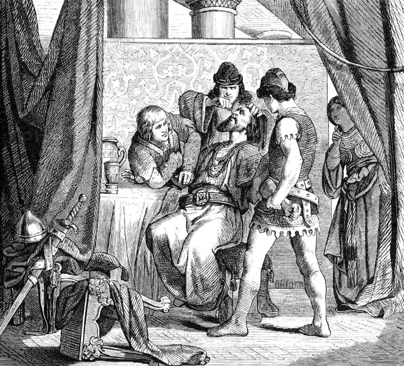 Adaloald, 602–628, the Lombard king of Italy from 616 to 626, being forced to drink poison