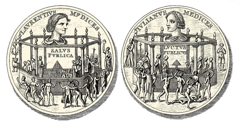 Medal on the conspiracy of the Pazzi, portrait of Lorenzo I de Medici, or Lorenzo the Magnificent, 1449, 1492