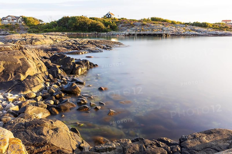 The typical cut rocks of the archipelago on the west coast with views of the North Sea, Lerkil, Hallands län, Sweden