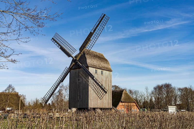 Windmill in the Klockenhagen Open-Air Museum, Ribnitz-Damgarten, Mecklenburg-Western Pomerania, Germany