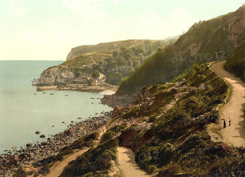 Approach to Babbacombe Beach, Torquay, England, Historic, digitally restored reproduction from a 19th century original, 1880, Record date not stated