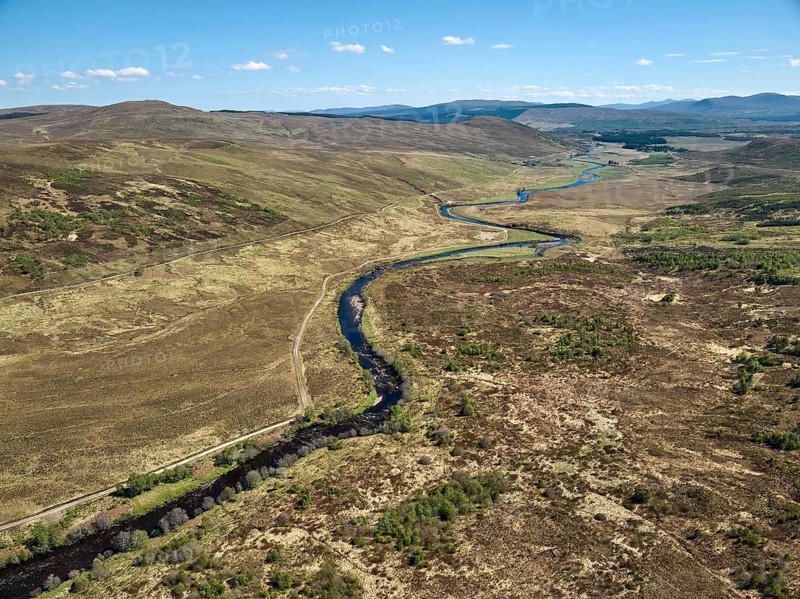 Panoramic aerial view of the highland landscape in the Cairn Gorm National Park, Aviemore, Scotland, UK