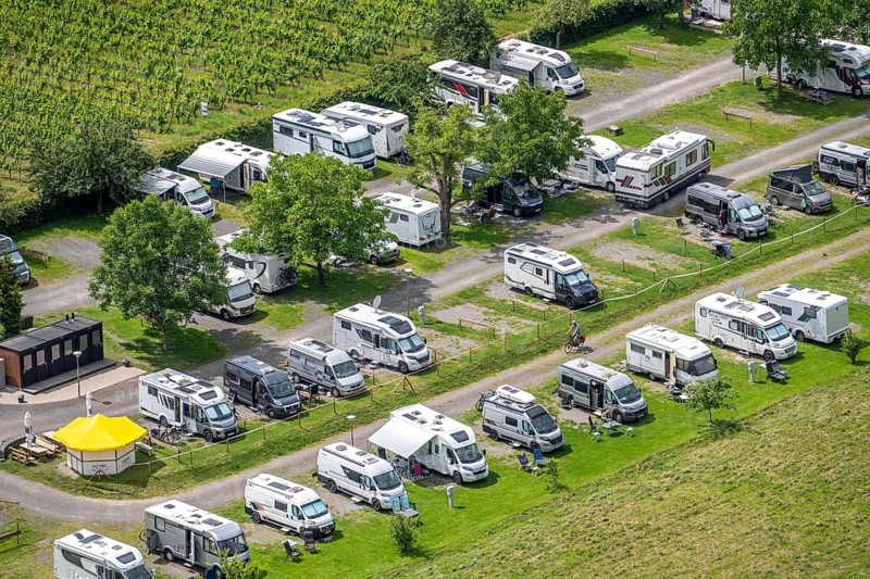 Motorhome parking space Pünderich, near the wine town of Pünderich, in the district of Cochem-Zell, on the Moselle, Rhineland-Palatinate, Germany
