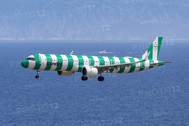 A Condor Airbus A321neo aircraft with the D-ANMX license plate at Rhodes airport, Greece