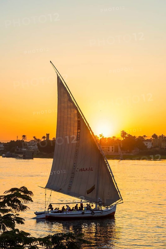 Sailing ships, feluks on the Nile, sunset, Luxor, Egypt