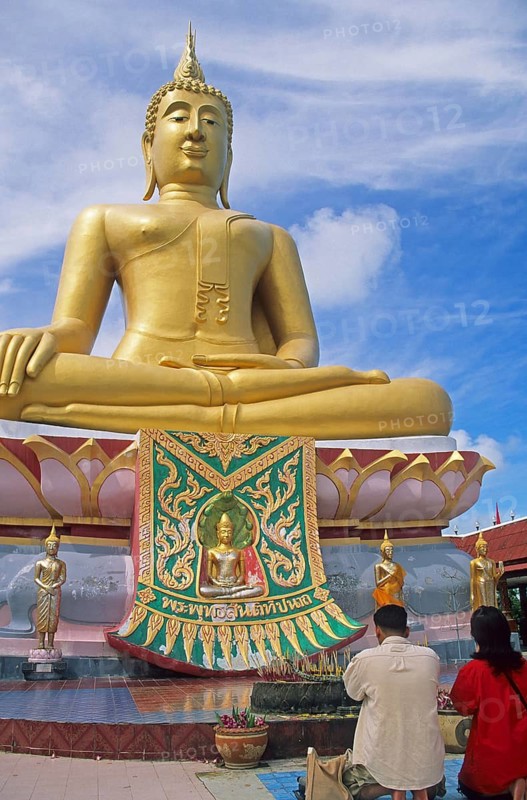 People praying, Big Buddha statue on the island of Ko Samui, Thailand, December 2002, vintage, retro, old, historic