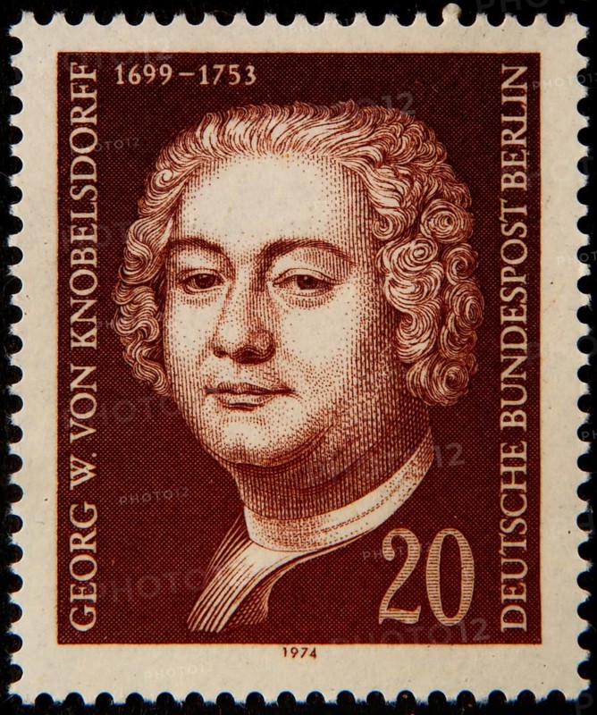 Hans Georg Wenzeslaus von Knobelsdorff (1699 – 1753), a painter and architect in Prussia, now Germany. Portrait on a German stamp