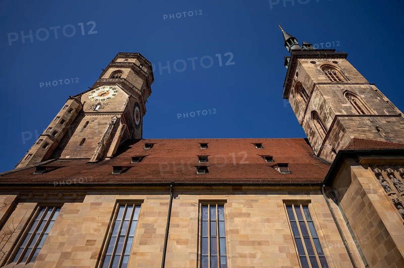 Collegiate church towers, sky, blue, Stuttgart, Baden-Württemberg, Germany