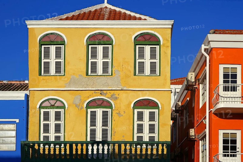 Caribbean, Curacao, colorful houses in Willemstadt, ABC islands