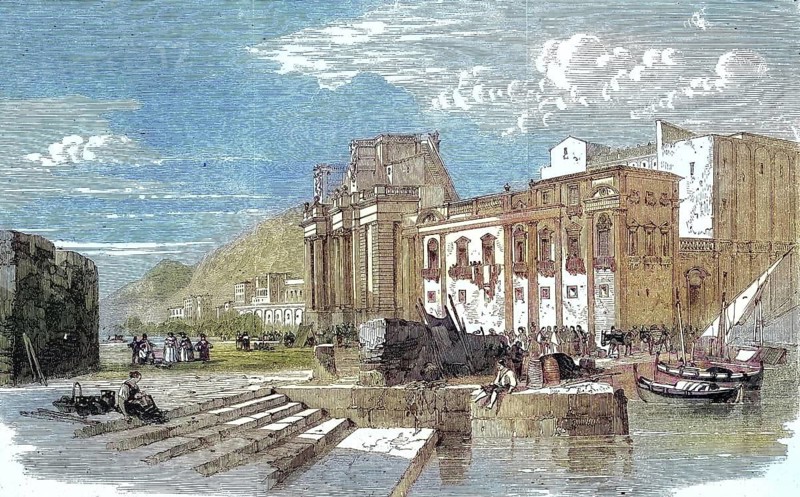 In the fishing harbour of Palermo in 1869, Sicily, Italy, Historic, digitally restored reproduction of a 19th century original, exact original date unknown