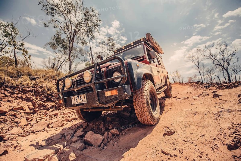 Landrover Defender four-wheel drive vehicle in the Australian outback