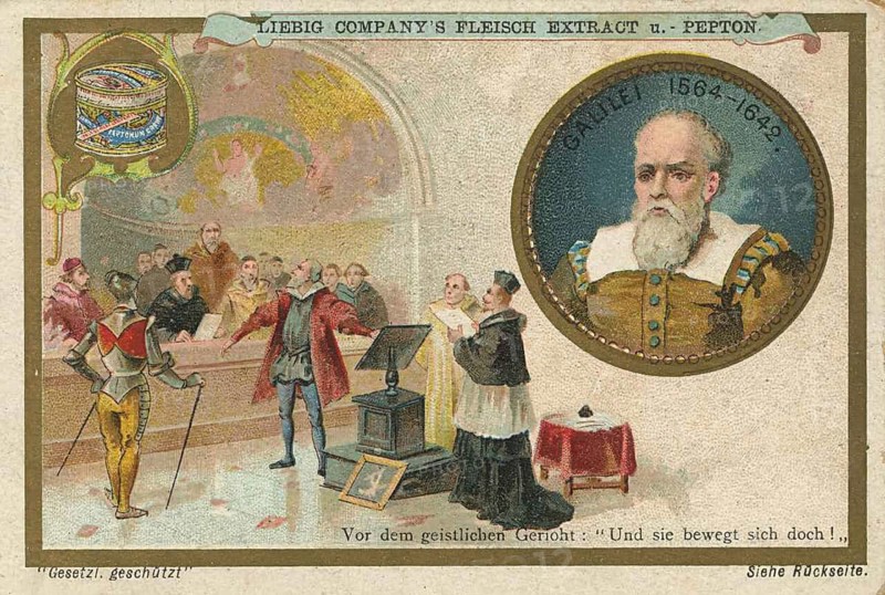 Photo series researchers, scene depicting Galileo Galilei in front of the Inquisitional Court, picture of love, digitally restored reproduction of a collector's painting from around 1900, exact date unknown