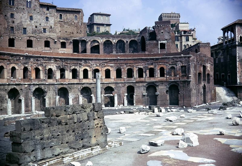 Roman archaeological site Trajan's market, Rome, Italy 1974