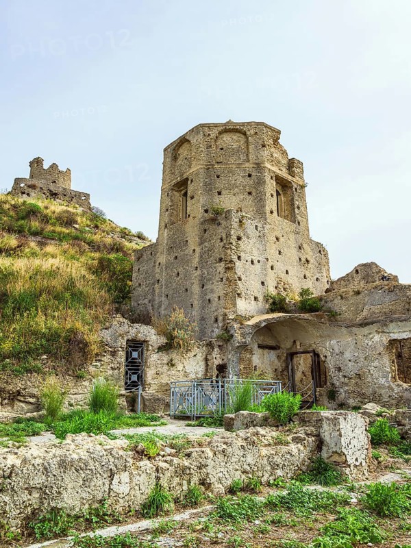 Ruins of the Church of Saint Francis of Assisi and Amantea Castle, Amantea, Tyrrhenian Sea, Calabria, Italy