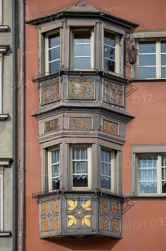 Historic two-storey bay window on a residential building, Rottweil, Baden-Württemberg, Germany