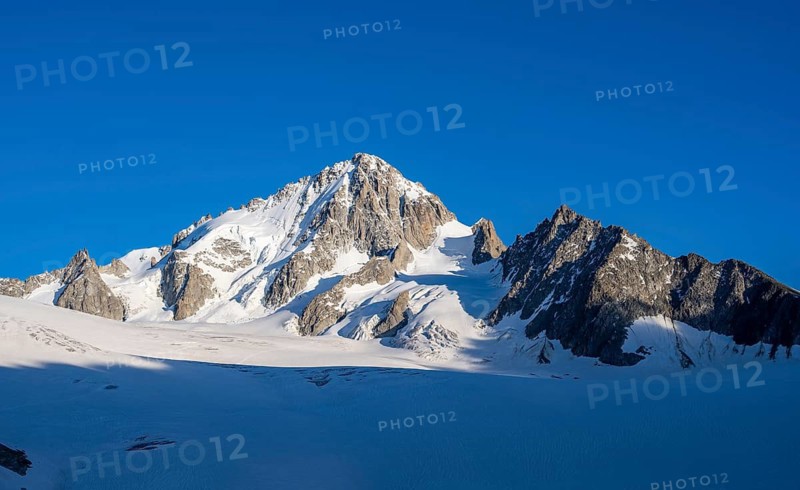 High alpine mountain landscape, summit of the Aiguille de Chardonnet and Glacier du Tour, glaciers and mountain peaks, Chamonix, Haute-Savoie, France