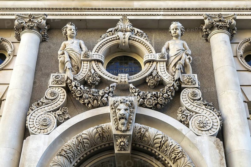 Architectural detail carved stonework by James Tolmie, 1 Derby Gate, originally the Whitehall Club, London, England, UK architect Charles Parnell 1866