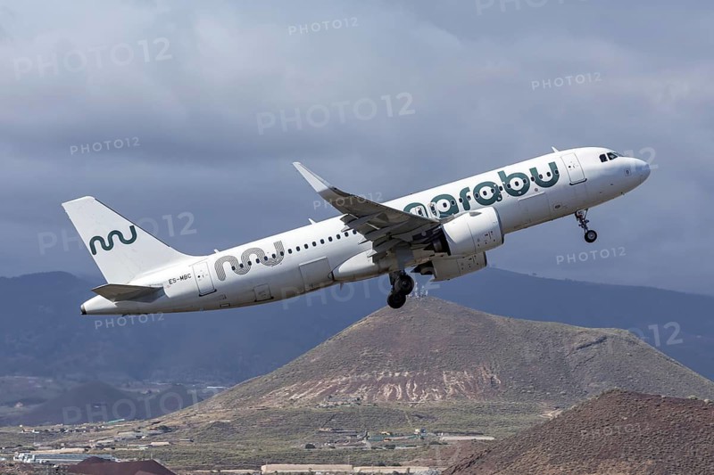 A Marabou Stork Airlines Airbus A320neo aircraft with the license plate ES-MBC at Tenerife Airport, Spain