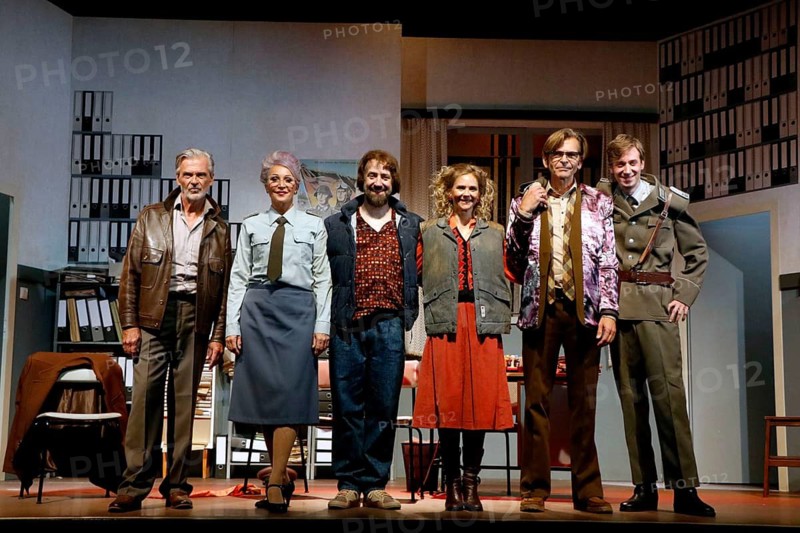 Marko Pustišek, Caroline Beil, citizen Lars Dietrich, Sabine Fürst, Tonio Arange and Marc Laade at the photo rehearsal for Stasi, Stress und Stolperfallen at the Schlossparktheater Berlin on 4 September 2024