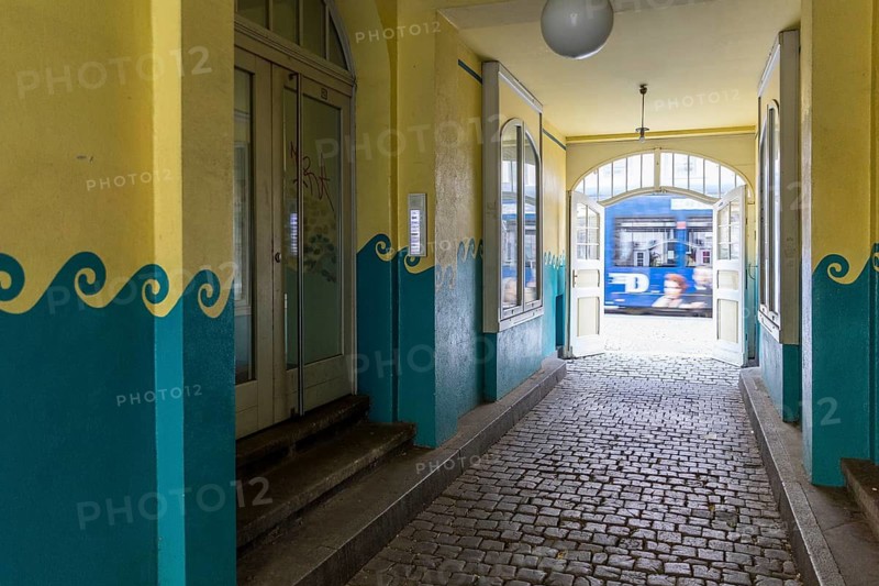 Passage Kunsthofpassage with tram on Görlitzer Straße, Dresden, Saxony, Germany