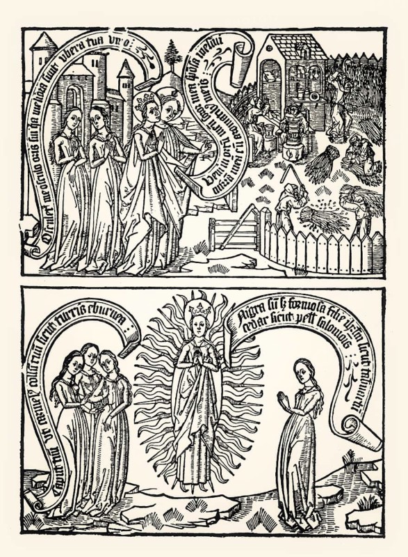 Wood engraving, c. 1460, Canticum Canticorum, Song of Solomon, by Giovanni Pierluigi da Palestrina, digitally restored