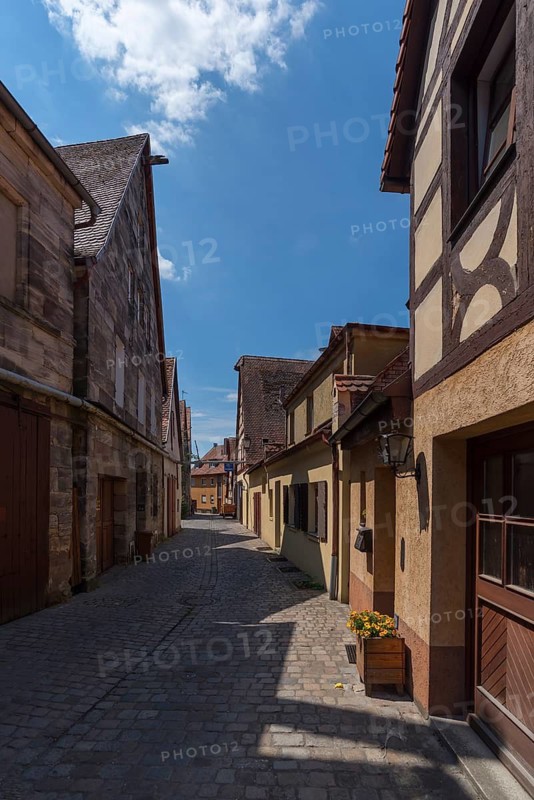 Historic houses in a small alley, Lauf an der Pegnitz, Middle Franconia, Bavaria, Germany