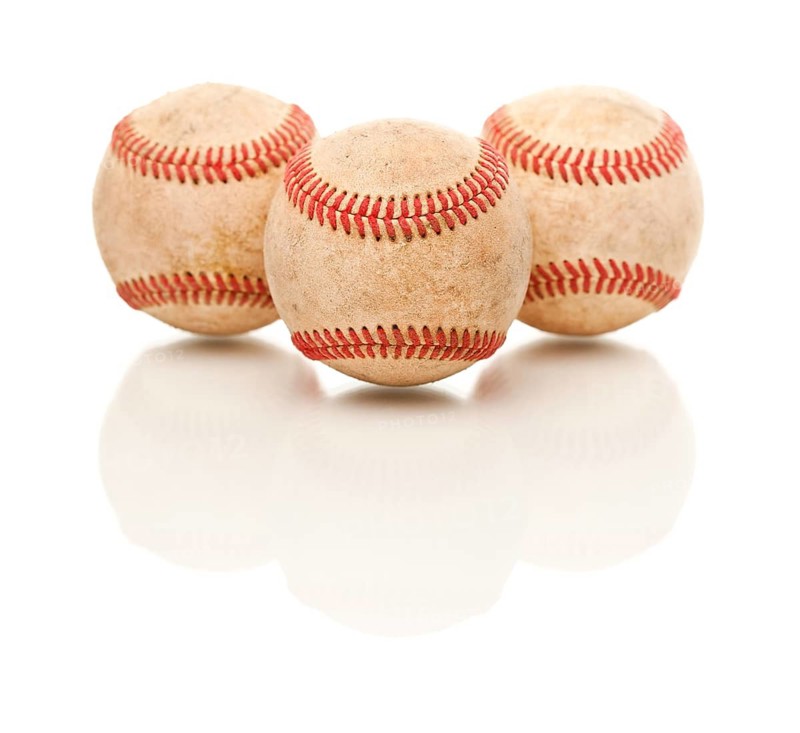 Three Baseballs Isolated on a Reflective White Background