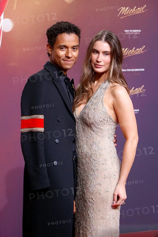 Jaafar Jackson and his partner Maddie Simpson at the world premiere of the movie Michael on Uber Platz in Berlin on 10.04.2026