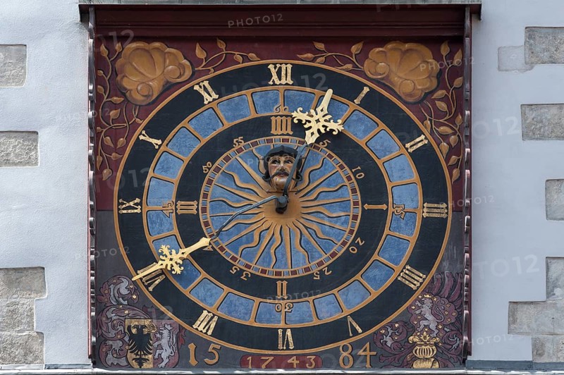 Clock tower at the old town hall tower from 1584, Untermarkt, Görlitz, Upper Lusatia, Saxony, Germany