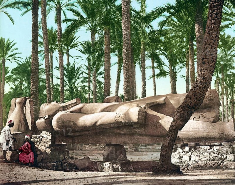 Sakkara, the statue of Ramses II, Egypt, Historical, digitally restored reproduction from a 19th century original, Record date not stated