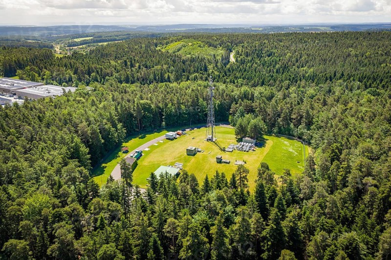 Transmitter in a clearing in the middle of a dense forest, Bunker Anlage, Calw, Germany