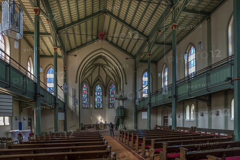 Interior of the neo-Gothic church, built around 1860, Köndringen, Baden-Württemberg, Germany