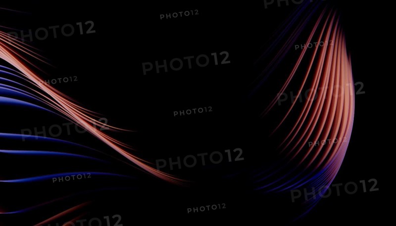 Abstract 3D design features smooth, flowing waves in gradients of blue and purple against a black backdrop. The dynamic curves and rich hues create a sense of movement and elegance