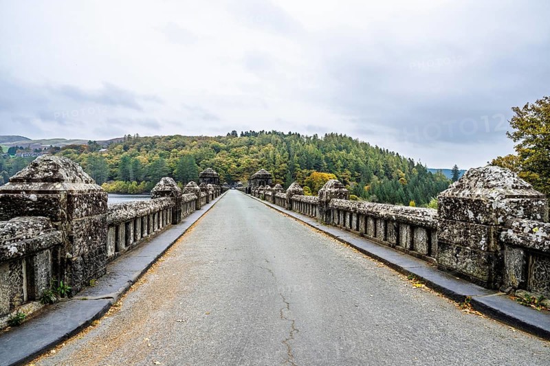 Autumn colors over Llyn Brianne Dam and Reservoir, Lake Vyrnwy, Powys, Wales, UK