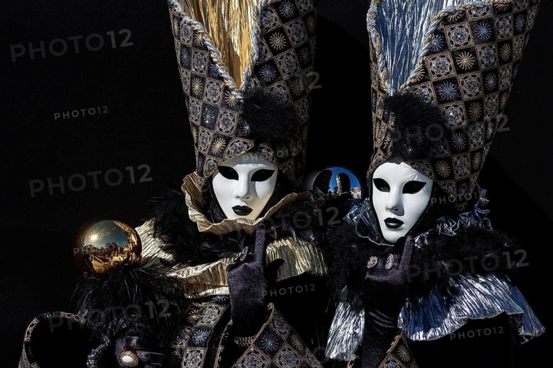 Venetian carnival masks and costumes at the Venetian fair on the historic market square, Ludwigsburg, Baden-Württemberg, Germany