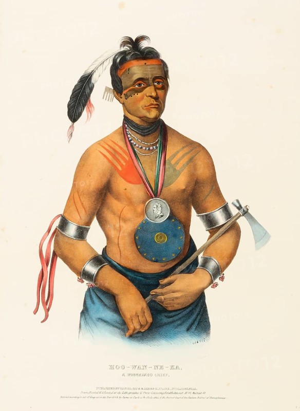 Hoo-Wan-Ne-Ka, A Winnebago Chief (1844), Native American, Historical Native American tribes from North America, Charles Bird King (1785, 1862), Historical, digitally restored reproduction from a 19th century original, Record date not stated