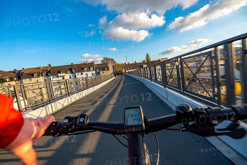 The Nordbahntrasse, a cycle path, footpath, on a former 22 km long railway line, along the west-east axis of Wuppertal, on the northern slope, with many tunnels, viaducts and views of the city, Wuppertal, North Rhine-Westphalia, Germany