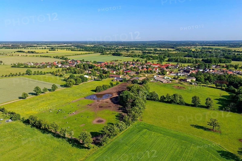 Landscape near Dannefeld in the UNESCO Biosphere Reserve Drömling Saxony-Anhalt in the Altmark. aerial view. Dannefeld, Gardelegen, Saxony-Anhalt, Germany