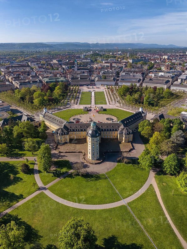 Aerial view of Karlsruhe Palace with Palace Square, Karlsruhe, Baden-Württemberg, Germany