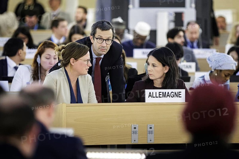 Annalena Bärbock, Federal Foreign Minister, (R) photographed during the 55th session of the UN Human Rights Council in Geneva, 26.02.2024. Photographed on behalf of the Federal Foreign Office
