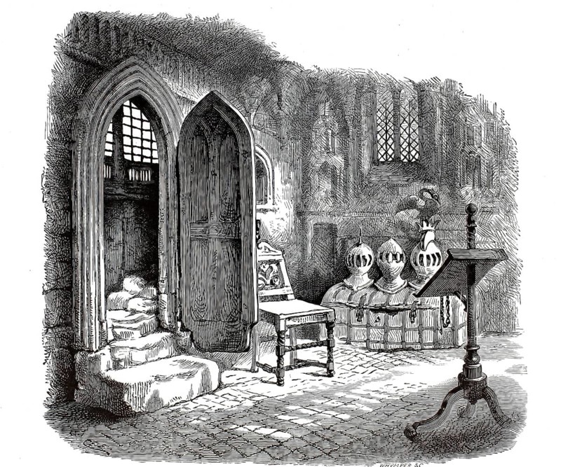 Interior of a side chapel in St. Mary's Collegiate Church in Warwick, England, 1870, illustration, reproduction from a 19th-century model. Authentic, file restored for optimal use, exact date of submission unknown, historical