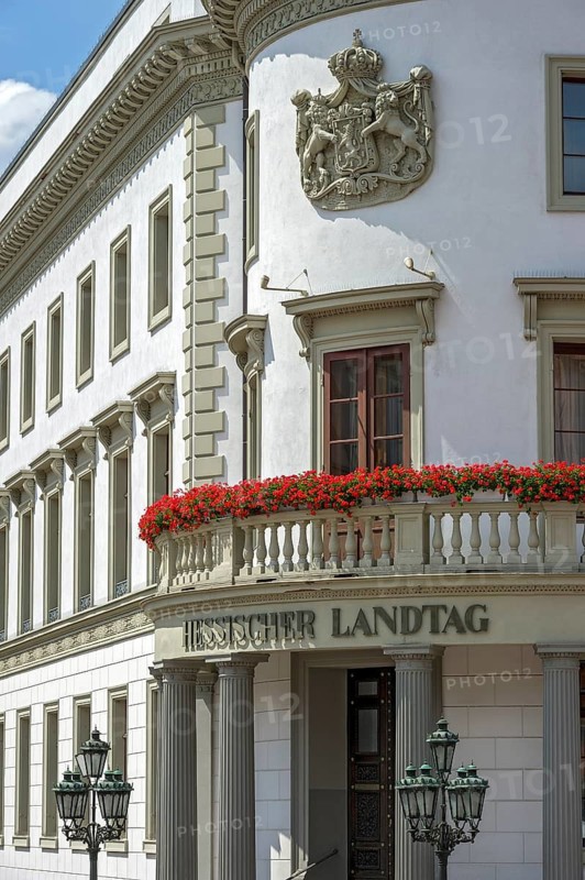 Hessian State Parliament, portal and coat of arms, City Palace of the Nassau Dukes, Wiesbaden Spa, Hesse, Germany